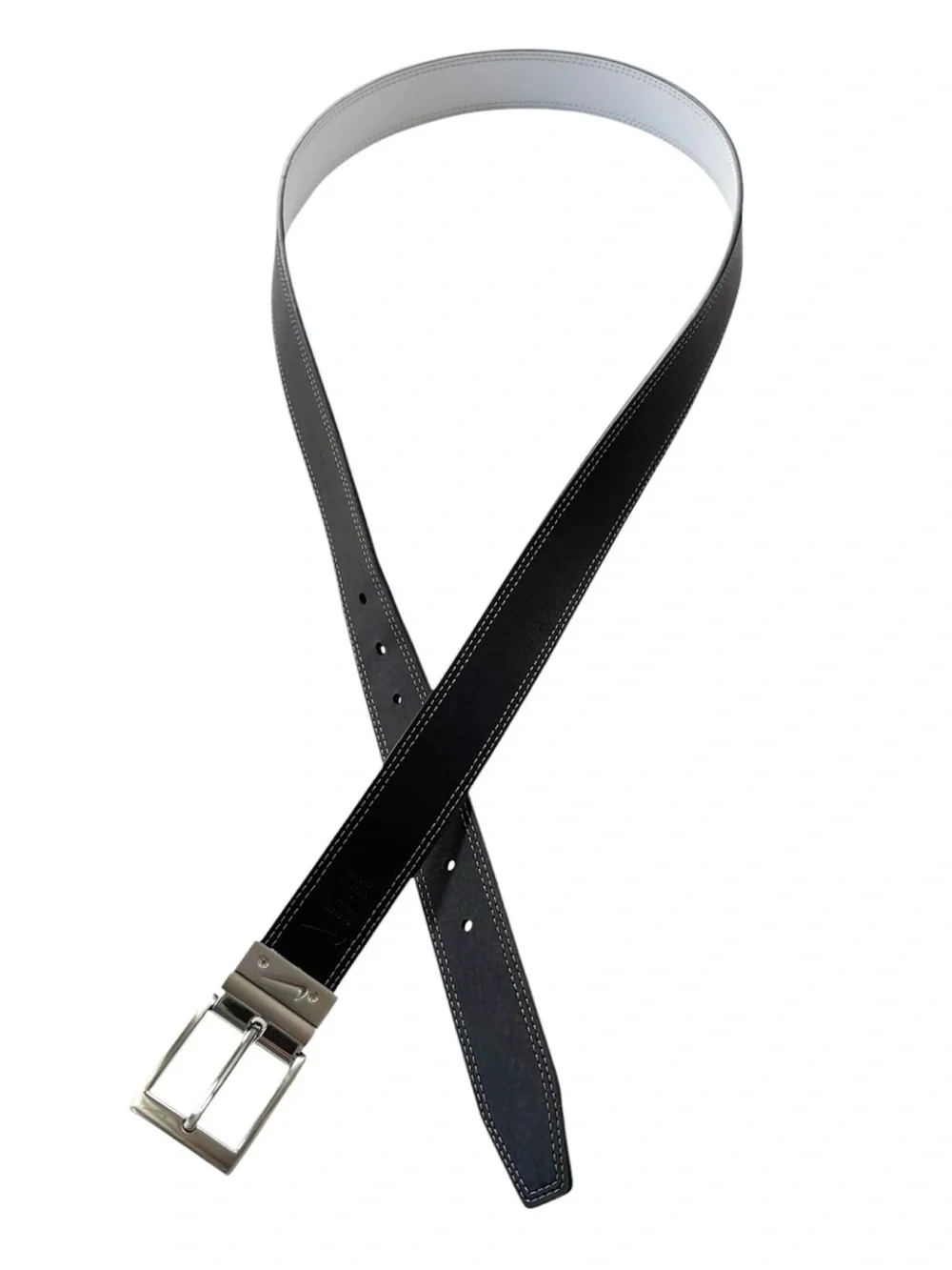 Nike Genuine Leather Reversible black and white mens brushed nickel belt | XL